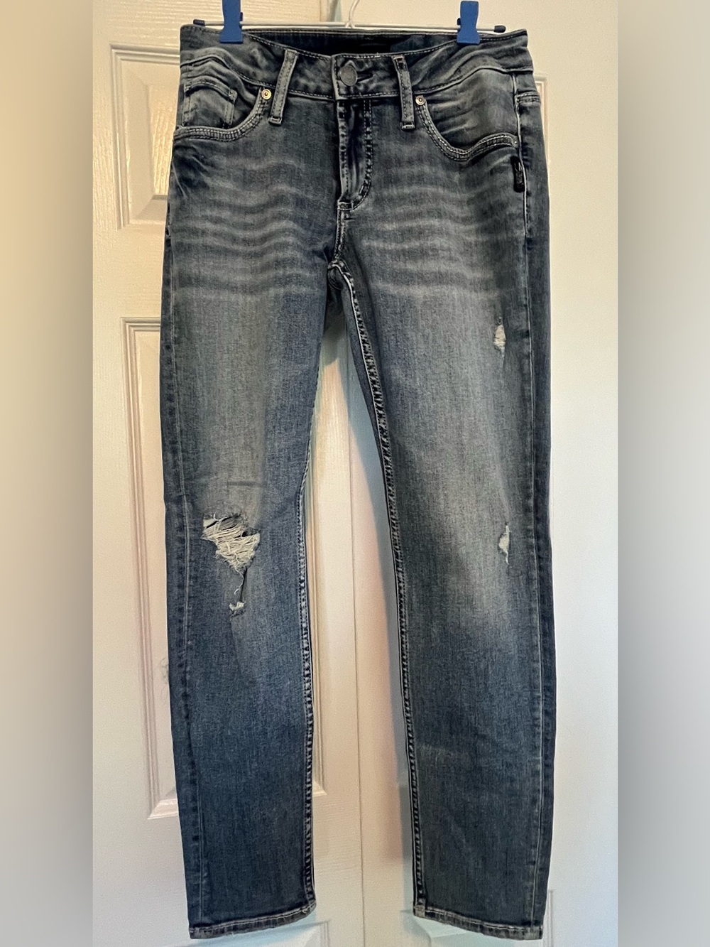 Silver Boyfriend Jeans Distressed Blue Denim